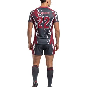 Conjuntos de Uniformes de Rugby con Estampado Borgoña, Tallas Grandes, Manga Corta, Diseño de Relámpago, Tejido Transpirable de Malla Resistente y de Alto Rendimiento - Product Image 3