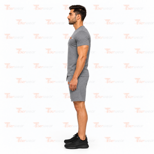 Men's Gray Cotton <b>T</b>-<b>Shirt</b> and Shorts Set Solid <b>Color</b> Front Logo Print Breathable Knitted Summer Casual Wear Men <b>Shirts</b> & Shorts - Product Image 3