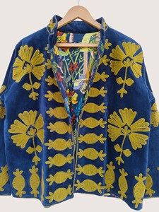 Poncho en velours brodé floral bohème, col mandarin, manches chauve-souris, grande taille, vêtements d'extérieur pour femmes, tenue d'automne - Product Image 4