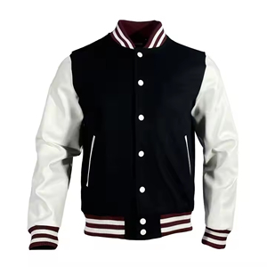 OEM Custom Wool Sleeve Baseball <b>Jacket</b> Plus Size Stand Collar Cartoon Patchwork Vintage Letterman Hooded Varsity <b>Jacket</b> for <b>Men</b> - Product Image 1