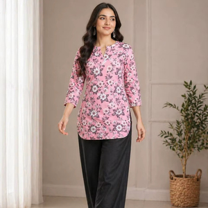 Fashionable Co-Ord Set – Floral Digital Print <b>Top</b> with Comfortable Palazzo - Product Image 1