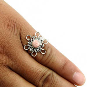 Bague en argent sterling 925 avec pierre précieuse naturelle de rhodochrosite, taille ronde, faite à la main, style bohème, prix de gros - Product Image 2