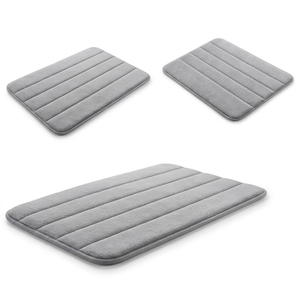 Alfombra de baño minimalista rectangular de microfibra con patrón geométrico y base de goma antideslizante para el suelo del baño - Product Image 4
