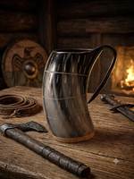Mug Viking en corne de buffle écologique avec couvercle et poignée pour la bière et le vin, en gros, provenant d'Inde
