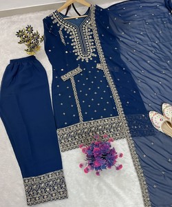 Boutique Collection Designer Kurti Sharara Dupatta <b>Set</b> Premium Fancy Ethnic Wear Boutique Fashion 81038 ASTHA- AC-7084 7094 Blue - Product Image 6