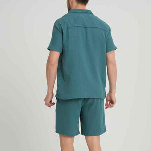 Best Quality Short Sleeve Casual Polo Shirt and Short <b>Sets</b> Two Piece Outfits Polo <b>Twin</b> <b>Set</b> for Men Full Button Solid Color 2027 - Product Image 6