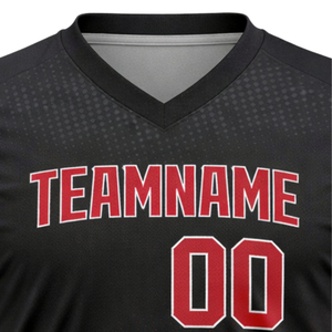 Maillot de softball personnalisé noir et rouge dégradé avec nom d'équipe et numéro 00, design col en V - Product Image 2