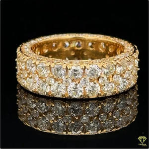 Anillo de banda ancha de plata de ley 925 con moissanita y diamantes, diseño de piedras en varias filas, tono dorado, joyería de lujo para compradores mayoristas - Product Image 6
