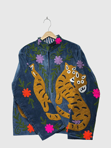 Veste en velours brodée à la main, col mandarin, manches longues, motif animal, taille plus pour femmes, vêtements d'automne - Product Image 5