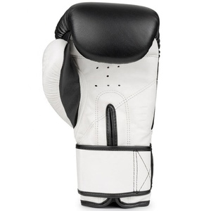 Gants de boxe en cuir noir et blanc, réglables avec sangle Velcro pour l'entraînement et le sparring adulte - Product Image 3