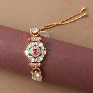 Atharva Polki Designer Rakhi Bracelet-Cultural Collectible Jewelry - Product Image 5