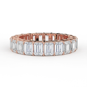 Solid White Gold Lab Grown Diamond <b>Ring</b> Emerald Cut Shared Prong Linear Setting Unbroken Full Eternity <b>Stacking</b> Band Jewelry - Product Image 1