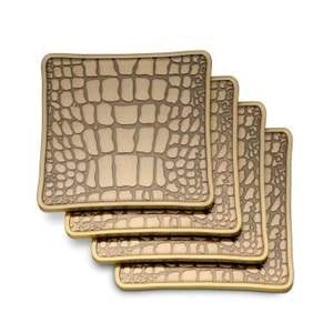 Sous-verres en métal de style nordique avec texture feuille de laurier, robustes, ronds, en bronze, avec support – Cadeau élégant pour l'inauguration d'une maison et idéal pour le bureau - Product Image 3