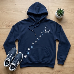 Sudadera con Capucha Personalizada con Estampado de Pata de Gato Azul Marino, Sudadera Informal para Hombre, Ropa Urbana, Diseño Gráfico Animal, OEM, ODM, Venta al Por Mayor - Product Image 5