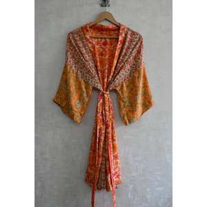 Kimono en soie patchwork de style designer, robe longue bohème pour femmes, robe élégante - Product Image 1