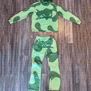 Ensemble jogging et sweat à capuche pour homme, imprimé gaufré effet délavé soleil, effet vieilli, deux pièces, style survêtement délavé à l'acide - Product Image 5