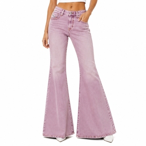 Vaqueros acampanados de cintura alta para mujer, de mezclilla lavada, de largo completo, ajuste holgado, estilo casual de primavera, en colores personalizados - Product Image 1