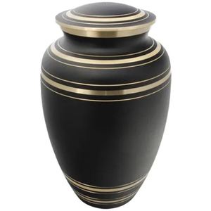 Black Metal Cremation Urn <b>Keepsake</b> <b>Ashes</b> Vase Memorial urn with gold tone stripe decor <b>for</b> sympathy display - I H C - Product Image 4