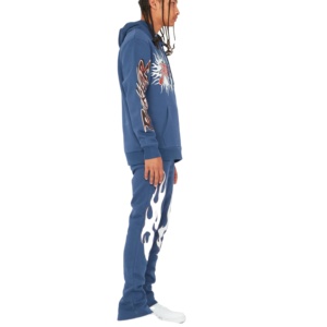 2024 personnalisé lavage à l'acide français éponge survêtement grande taille Streetwear à capuche et pantalon de survêtement évasé 500gsm confort pour l'hiver - Product Image 1