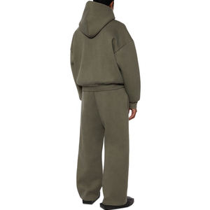 Ensemble de survêtement personnalisé pour homme, coupe ample, coupe-vent, 100% coton, écologique, respirant, hiver, décontracté, avec sweat à capuche zippé - Product Image 3