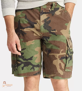 Men's Camouflage Cargo Shorts Mid Waist Button Fly 100% Cotton Canvas Breathable Bermuda Shorts Casual Style - Product Image 1