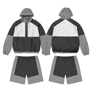 Conjunto Corto de Chaqueta Cortavientos de Poliéster 240 GSM para Hombre, Diseño de Paneles Rojo, Blanco y Negro, Estampado Puff, Logotipo Personalizado - Product Image 6