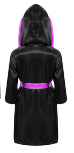 HAWK SPORTS INDUSTRIES Robe de boxe à capuche pour enfant en satin polyester noir avec bordure dorée, tenue d'entraînement durable pour MMA et Muay Thai - Product Image 4
