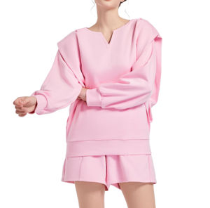 Conjunto Deportivo de Lujo para Mujer, Sudadera Rosa y Pantalones de Algodón en Color Contrastante, Tallas Personalizadas 2XL y 3XL, Precio Económico, OEM - Product Image 1