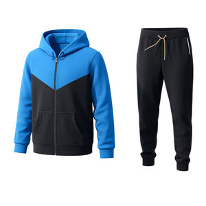 Conjunto de sudadera con capucha y pantalón deportivo de dos tonos para hombre, sudadera con capucha con cremallera, ropa deportiva ajustada, conjunto informal para el gimnasio - Product Image 4