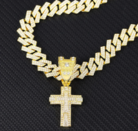 Collier pendentif croix glacée tendance hip-hop streetwear pour femme, plaqué or rose, moissanite VVS, argent 925, bijoux de fête