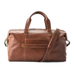 Genuine <b>Leather</b> <b>Duffle</b> <b>Bag</b> Boston Shape <b>Men's</b> Travel Shoulder Strap Zipper Closure Classic Style Brown Durable 20-35L Capacity - Product Image 1