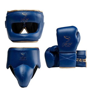 Ensemble de boxe de haute qualité personnalisé, dernier modèle, en cuir véritable, équipement d'entraînement premium, ensemble de combat bleu doré pour adultes - Product Image 1