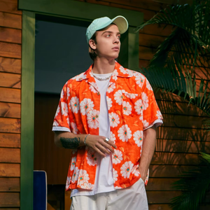 Custom Summer Hawaiian <b>Shirt</b> Orange Allover Printed Digital Printing Cuba Collar Short Sleeve <b>Shirt</b> - Product Image 6