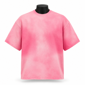 Camiseta Oversize de Algodón Rosa para Hombre, Manga Corta, Cuello Redondo, Ajuste Holgado Casual, Estilo Urbano de Punto Liso - Product Image 5