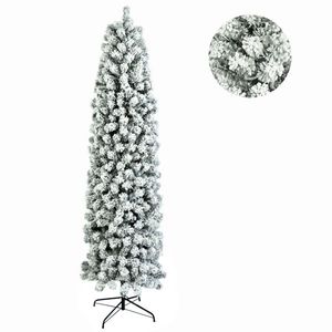7.5ft Green Flocking PVC Christmas <b>Tree</b> with Pointed Pencil Shape 350 Warm Color Clearance <b>Lights</b> 641 Branches Clearance Sale - Product Image 1