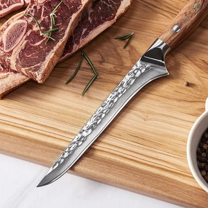 Custom Handmade Ambidextrous <b>Boning</b> <b>Knife</b> with Damascus Steel Blade Wooden <b>Handle</b> Leather Sheath 8-9.9in Blade Length - Product Image 3