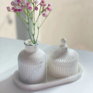 ชุดกระปุกและภาชนะเรซิ่นมุกสีขาวทำมือจากอินเดีย ชุดห้าชิ้น ใช้ในครัว ราคาถูก ขายส่ง ส่งออก - Product Image 1