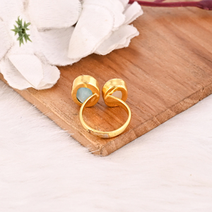 White Druzy Aqua Chalcedony <b>Two</b> <b>Stone</b> <b>Ring</b> Gold Plated Adjustable Fashion Jewelry for Women - Product Image 5