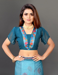 Saris en Georgette de Haute Qualité et Confortables pour Femmes, Style FATEMA FASHION, Design Traditionnel Bollywood, Idéal pour les Fêtes, avec Blouse Spéciale - Product Image 6
