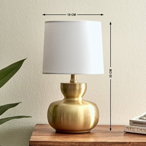 Nordic design Gold <b>Table</b> <b>Lamp</b> Modern Brushed Brass Bedside Light Gourd Metal <b>Base</b> Fabric Shade Small Accent <b>Lamp</b> Bedroom Decor - Product Image 4