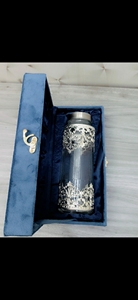 Premium Glass Water <b>Bottle</b> Featuring Elegant Silver Filigree Meenakari Metal Work Royal Blue Velvet Presentation Gift <b>Box</b> - Product Image 3