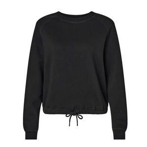 Women's Black Crew Neck <b>Sweatshirt</b> 100% Cotton Knitted Regular Length Solid Color Breathable Windproof Embroidery <b>Tie</b> <b>Dye</b> - Product Image 5