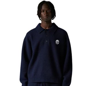 Pull en maille à manches longues pour homme, col boutonné texturé doux, bleu marine, décontracté, hiver, mélange de coton, OEM - Product Image 3