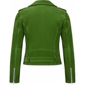 แจ็คเก็ตผู้หญิงสีเขียวแบบวินเทจสั่งทำพร้อมโลโก้ขายส่ง แจ็คเก็ตหนังกลับแท้สำหรับฤดูหนาว แจ็คเก็ตบอมเบอร์หนังแท้สไตล์ไฮสตรีทสุดฮิต - Product Image 2