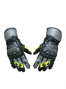 Gants de moto en cuir véritable noir et jaune fluo avec protection rigide des articulations pour motards - Product Image 2