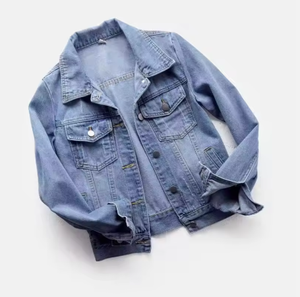 Women's <b>Denim</b> Jacket Trendy Spring Fall Cropped or Oversized Jean <b>Coat</b> with Long Sleeves Button-Up Korean Style Casual Outwear - Product Image 3
