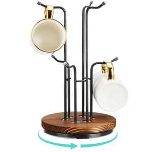 Soporte de pared de madera para tazas de café con pizarra, estante moderno para tazas de té, ganchos colgantes para almacenamiento en cocina, estación de café. - Product Image 5