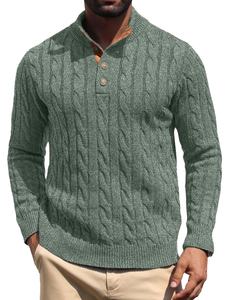 Pull décontracté d'hiver pour homme, col boutonné, anti-froissement, 50% coton acrylique - Product Image 3