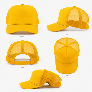 Yellow 6-Panel Trucker <b>Hat</b> Mesh Back Breathable Adjustable Unisex Casual <b>Cap</b> Logo Front Panel Spring Summer - Product Image 3
