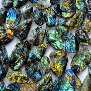 Bracelet en acier inoxydable avec pierres précieuses naturelles de labradorite druzy en cabochon, prix au gramme pour la fabrication de bijoux - Product Image 4